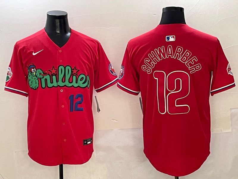 Men Philadelphia Phillies #12 Schwarber Red three generations Joint Name 2025 Nike MLB Jersey style 5->philadelphia phillies->MLB Jersey